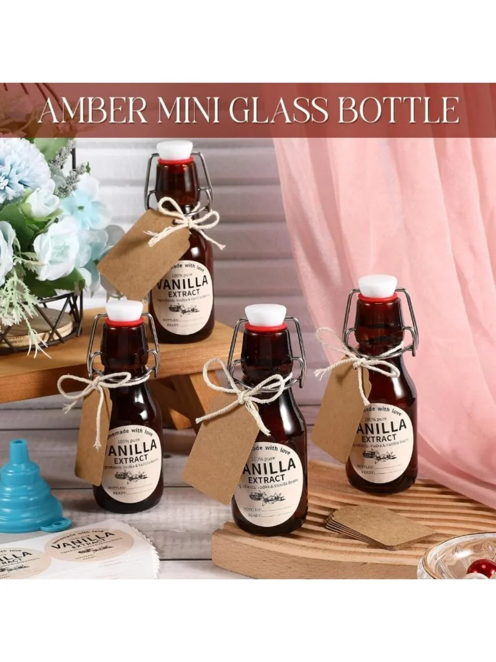 12 Sets Amber Glass Bottles for Vanilla Extract - 8 oz Swing Top Jars